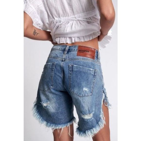 ONE TEASPOON Frankies Long Length Denim Short Cobaine Size 27 - Picture 4 of 10